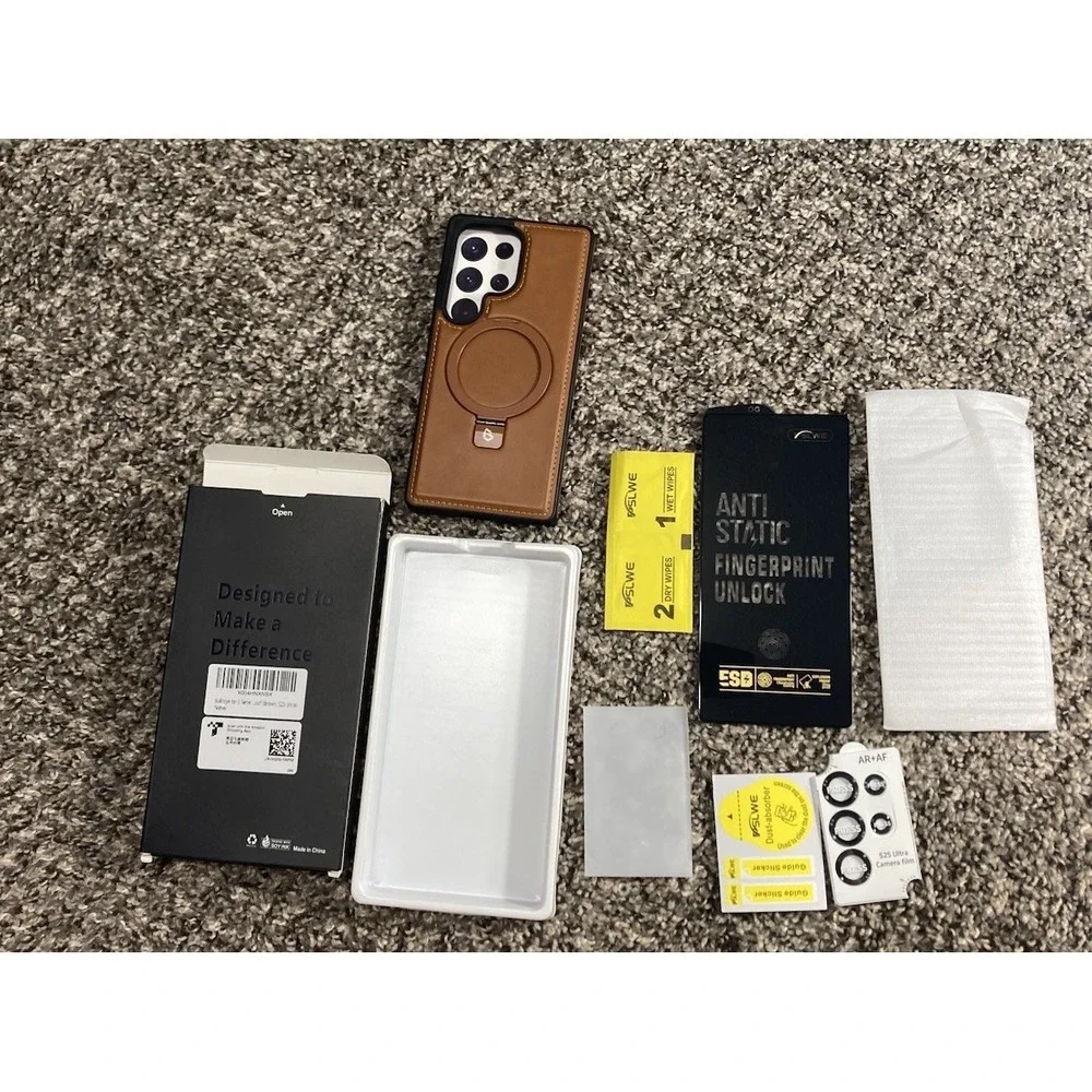 Samsung Galaxy S25 Ultra Case Brown Leather Stand Screen Protector New